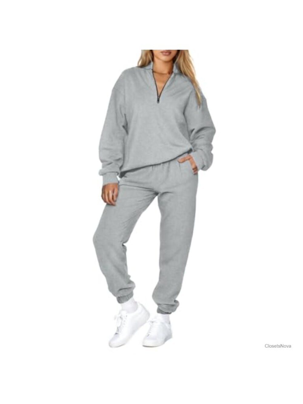 Women 2 Piece Sweatsuit Half Zip Hoodie Jogger Pants Fleece Lined Cotton